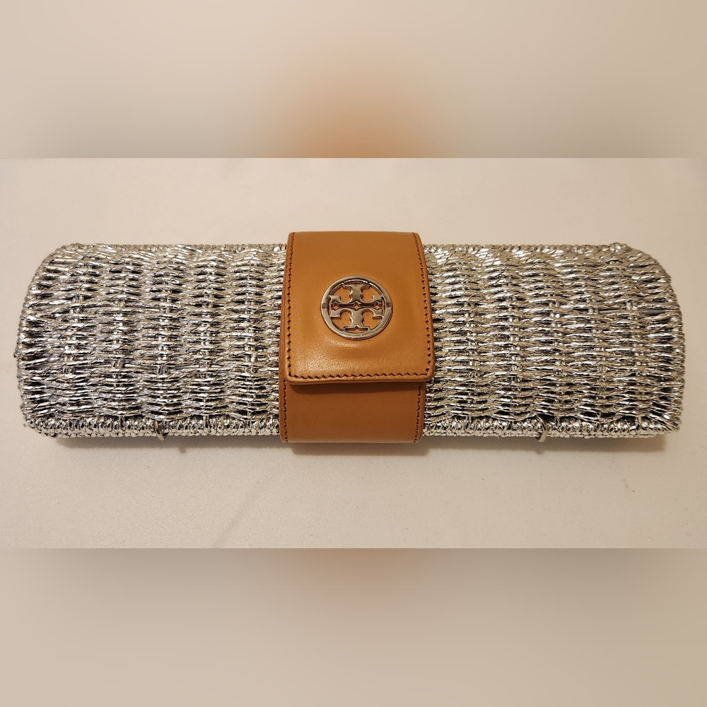 Silver and Tan Clutch Bag